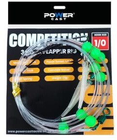 Power Cast Competition Clipped Distance Rigs, 3 Hooks, 80lb Main Line, Size 1/0, 2 and 4 Aberdeen Hooks (3pack) (Hook Size 1/0)