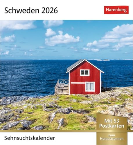 Sehnsuchtskalender Schweden - Kalender 2026 - Harenberg-Verlag - Postkartenkalender mit 53 heraustrennbaren Postkarten - 16 cm x 17,5 cm