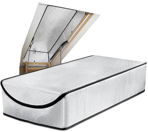 Attic Stairway Insulation Cover – 25” x 54” x 11” Reflective Pull Down Tent with Zipper – Energy-Efficient Attic Ladder Cover for Heat Barrier and Dust Protection
