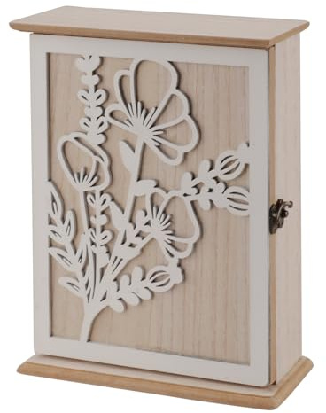 suaywo Holz Schlüsselbox für Eingangsbereiche, Schlafzimmer und Wohnzimmer | Blumenmuster Schlüsselkasten Vintage Schlüsselkasten Holz Mit 6 Schlüsselhaken Geeignet ideal für Flure.