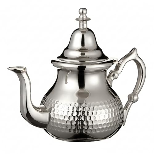 Moroccan Silver Teapot Perfect for Mint Tea Includes Handle Cover and Integrated Filter Authentic with a Classical Hammered Design Handmade (Large)