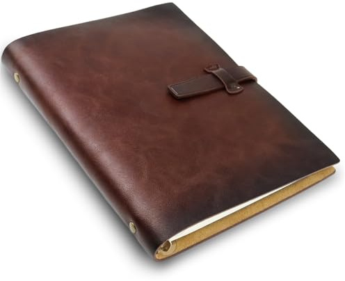 MCTNCT A5 Notizbuch Leder,A5 Leather Notebook mit 6-Ring-Metallbinder | Ledereinband Vintage Organizer wiederverwendbar,Handgefertigtes Leder,23 x 17 cm,200 Seiten