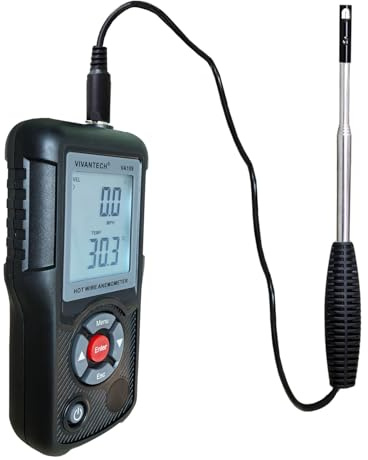 VIVANTECH VA109 Professional Anemometer – Wind Speed Meter for Air Flow, Velocity, Temperature – HVAC CFM Meter CMM Tester with Backlit LCD, Max/Min, Auto Shutdown