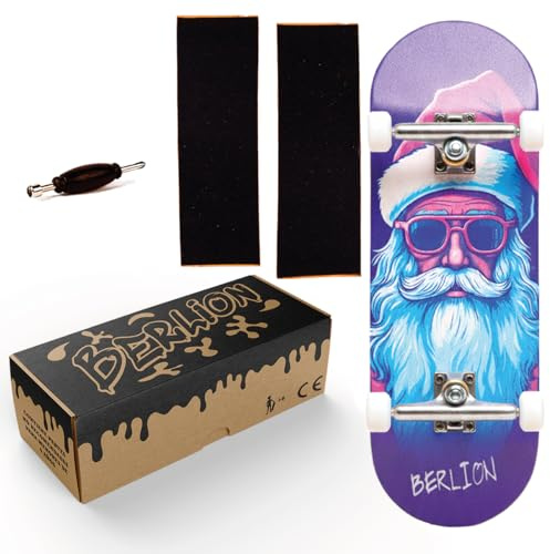 BERLION Professionelle Fingerskate aus Holz, Pro Ultra konkav, Mini-Skateboard, kleines Fingerboard, Schleifmittel, Werkzeug und Räder, Anti-Stress-Spielzeug (Blau, Violett)
