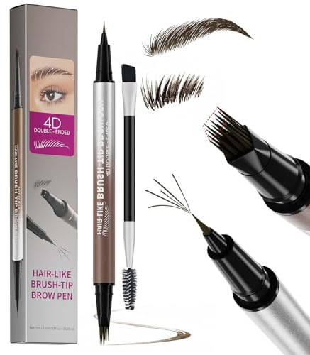 Microblading Augenbrauenstift 2 in 1 Natürlicher (Schwarz Braun) | Flüssigkeits Augenbrauen Wasserfest Eyebrow Pencil für Frauen mit Brow Fection Winkelpinsel & Präzisions Detailpinselspitze