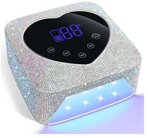 Lampada for Unghie LED UV Ricaricabile 72W Luce UV Senza Fili for Unghie con Strumenti for Unghie con Macchina for Pedicure for Manicure a Forma di Cuore con Strass(X20 Diamond)