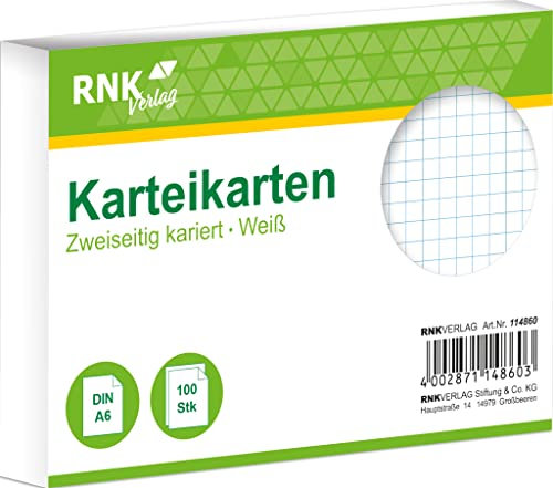 RNKVERLAG 114860 - Karteikarten kariert 5 mm, DIN A6, weiß, 1 Packung à 100 Karten