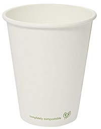 Vegware LV-12 hot cup, 12 oz, white (Pack of 1000) | Lined plant-based PLA coating ensures reliable leak-resistance for commercial takeaway catering services.