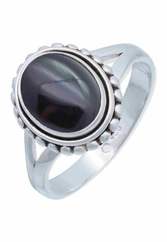 mantraroma Damen Ring Silber mit Stein Onyx Edelstein schwarz schlicht groß modern