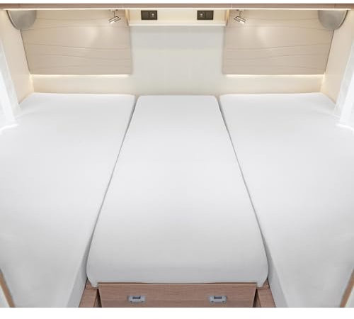 G BETTWARENSHOP – Spannbettlaken für Wohnmobile & Wohnwagen – Spannbetttuch Set 3-teilig für 2 Längsbetten + Mittelteil – Jersey Bettlaken für Heckbetten 2 Längsbetten + Mittelteil Silber