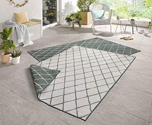 NORTHRUGS Malaga Indoor and Outdoor Rug 120 x 170 cm - Reversible Rug Weatherproof Modern Geometric Pattern for Balcony Patio Garden Conservatory Kitchen Living Room Rug Waterproof in Green Cream