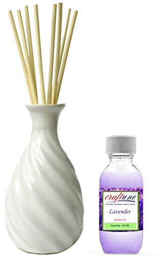 Royal Handicrafts Handcrafted Premium Ceramic Pot Reed Diffuser - Ethnic Spiral Design White Gloss Finish - Free Lavender Aroma Oil 60 ml & 8 Reed Sticks (8 inches)