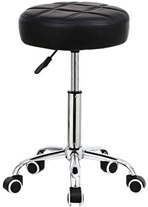 KKTONER Rollhocker Barhocker Arbeitshocker höhenverstellbar 51-67cm drehbar aus Kunstleder Schwarz