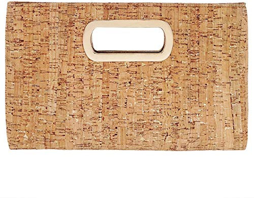 Clutch mit Griff aus Kork, Gold, Medium