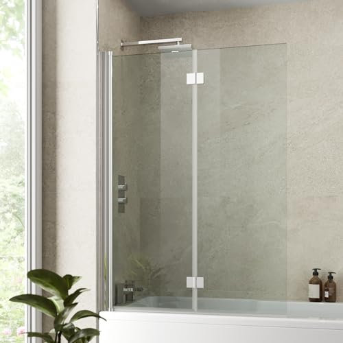LUXURA® 1000 x 1400mm Over Bath Folding Shower Screen 2 Section Hinge Chrome 6mm Safety Glass