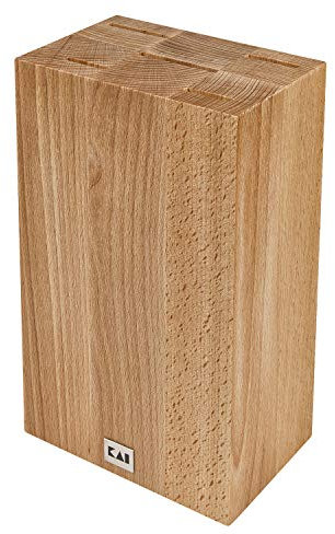 KAI Bloc à couteaux traditionnel Shun Cube en bois - hêtre de qualité supérieure - pour 5 couteaux - dimensions 15,5 x 10 x 25 cm - 3,0 cm x 0,5 cm (3x), 5,5 cm x 0,5 cm (1x), 4,8 cm x 0,5 cm (1x)