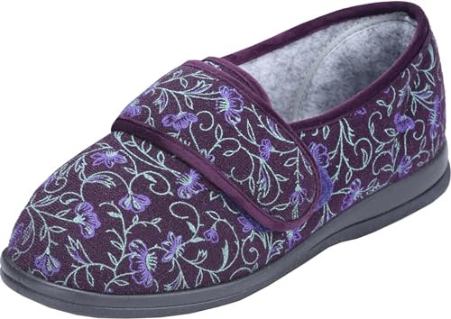 Cosyfeet Holly - Plum Floral - 9-6E - Extra Wide Women's Slippers