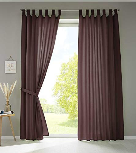 Gardinenbox 2er Set Vorhänge Schal Schlaufen »Berlin« HxB 245x140 cm Braun Blickdicht Microsatin Lichtdurchlässig Kräuselband Uni Matt, 20400N2