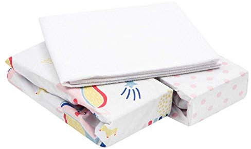 FlyIdeas 3-teiliges Spannbettlaken-Set für Beistellbett 90x55 cm – 2 Spannbettlaken aus 100% Baumwolle & 1 wasserdichter Matratzenschoner – Passend für Matratzen 50x90, 60x90, 40x90 & mehr