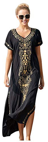 Vestido Boho Mujer Largo Talla Grande Camisolas y Pareos Indios Bohemio Hippie Tunica Piscina Caftan Africano Kaftan Etnico Kimono Flores Ropa Hawaiana Traje de Baño Bikini Cover Up