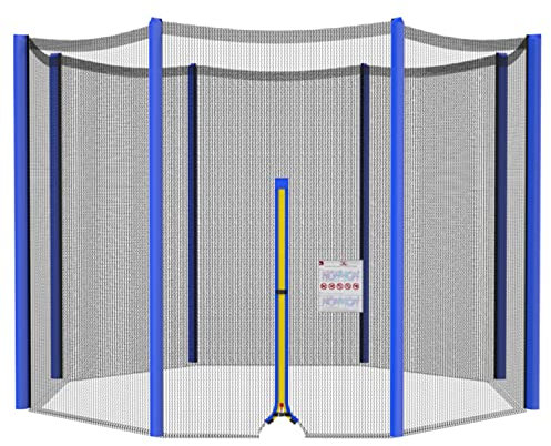 Cliselda Sicherheitsnetz für Trampolin 305 cm 8 Stangen,Gartentrampolin Ersatznetz,Trampolin-Zubehör,Sicherheitsnetz,mit Reißverschluss, UV-beständig - Blau