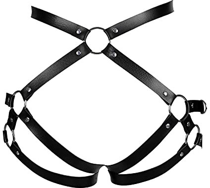 BBOHSS Leder Damen Body Harness Mode Strumpfgürtel Karneval Gothic Halloween Punk Dance Festival Strumpfband Kleidung (Schwarz)