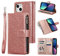 UEEBAI Wallet Case for iPhone 13 6.1, Premium Glitter PU Leather Case Magnetic Bling Handbag Zipper Pocket Case Kickstand Card Slots Shockproof Flip Cover - Rose Gold