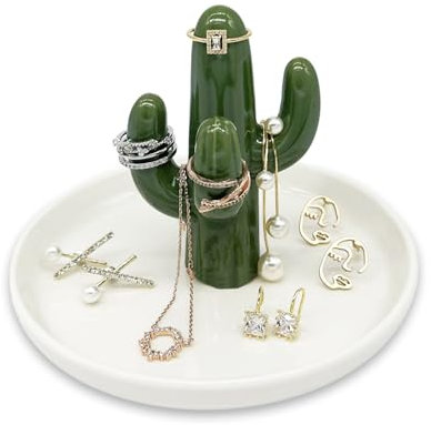 mono living Kaktus-Ringhalter für Schmuck, Boho-Schmuckhalter, Schlafzimmer, Dekoration, ästhetische Schreibtisch-Tablett, Dekorationen, Pflanze, Dame, Geburtstag, Teenager, Frauen, Weihnachten