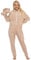 QIYUANT Pyjama Combinaison Femme avec Pieds en Velours Corail Doux Grenouillères a Capuche Manche Longue Hiver Confortable Chaud Homewear Onesie Zippé Adulte Une Piece Beige XL