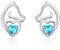 KINGWHYTE Pferd Ohrringe 925 Sterling Silber Pferd Blaues Herz Zirkon Ohrstecker Niedliche Tier Ohrringe Aquamarin Schmuck Geschenke für Tier Liebhaber Frauen Mädchen Freunde