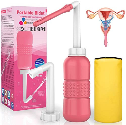 Wolfbeam Detergente portatile 2 in 1 per la pulizia della vulva e dell'ano e della salute personale, contenitore per lavaggio vaginale da viaggio, spray per l'igiene personale (rosa, 450 ml)