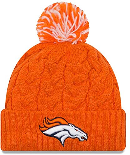 New Era Offizielle NFL-Mütze für Damen, mit Zopfmuster, Bommel, Denver Broncos Orange, Einheitsgröße