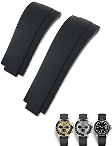 AEMALL 20 mm FKM Fluorkautschuk-Armband für Rolex Daytona Submariner GMT Yacht-Master OYSTERFLEX Schwarz Grün Rot Weiches Armband (Farbe: Svart, Größe: ohne Schnalle)