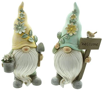 FRANK FLECHTWAREN Gartenzwerge, Dekofigur aus Polyresin, Wichtel Gartenarbeit, 2er Set, Höhe ca. 22,5cm. für den geschützten Außenbereich auch geeignet