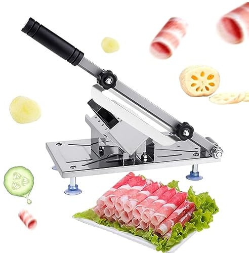 Trancheuse Manuelle, Machine a Trancher, Trancheuse à Viande, Trancheuse à Jambon, Congelée Machine de découpe de Viande, Trancheuse en Acier Inox, pour la cuisine Congeler bœuf Pain Fromage