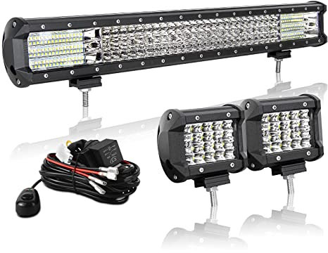 AUXTINGS 57 cm 570W LED Lichtleiste Spot Zusatzscheinwerfer Flutlicht, 2X 10cm 36W Spot LED Arbeitsleuchte mit 2 Kabeln 12V Kabelbaum-Kit für JP Pickup Offroad Truck 4X4 ATV Bootsanhänger,wasserdicht