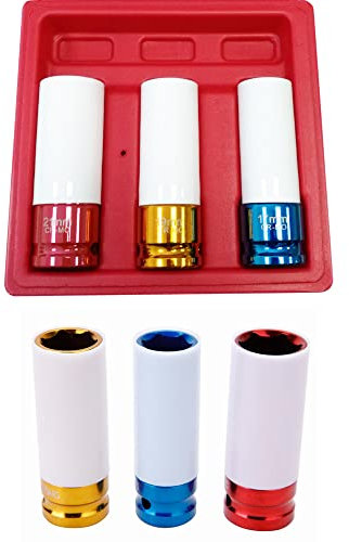 Yznahre 3-tlg. Schlagschrauber Schoneinsätze Radmuttern 1/2 Stecknuss 17mm 19mm 21mm Steckschlüssel-Satz Nüsse Kraft-Schoneinsätze