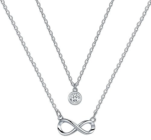 JENDEAR SHINE Infinity Halskette für Damen, Doppellagige Halskette aus 925 Sterling Silber, mit Zirkonia Anhänger, Geburtstagsgeschenk für Frauen und Mädchen