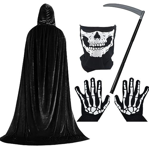 Faburo Halloween Umhang Set Halloween Gesichtsmaske Handschuhe Sense für Halloween-Party Dekoration Cosplay (L)