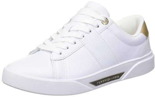 Tommy Hilfiger Donna Sneakers Court Basse Chic Panel Court Sneaker in Pelle, Bianco (White), 39