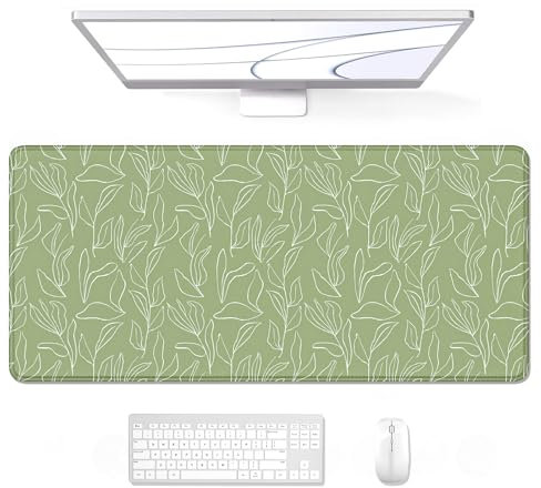 Auhoahsil Grand tapis de souris de jeu XXL, tissu micro-tissé de qualité supérieure, tapis de souris antidérapant, pour joueur, bureau et maison, 88,9 x 38,1 cm, fleurs vertes