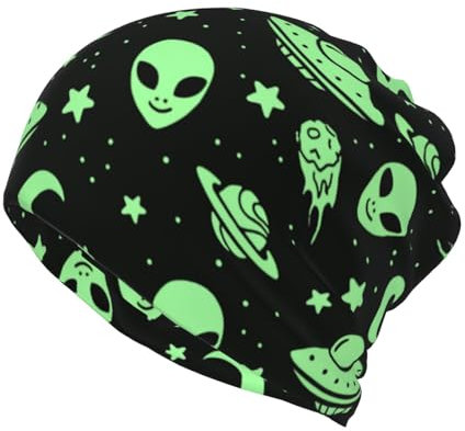 Doppellagige Beanie-Mütze, Mond Cartoon Alien Beanie