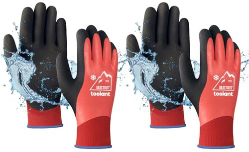 OriStout Arbeitshandschuhe für Herren und Damen, Touchscreen, Wassdichte Handschuhe, Thermohandschuhe Winter, Gartenhandschuhe für kaltes Wetter, Rot, Medium, 2 Paar