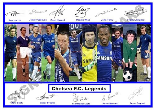 Hochwertiger Kunstdruck mit Autogramm von Chelsea F.C. Legends. A4-Druck, 29,7 x 21 cm