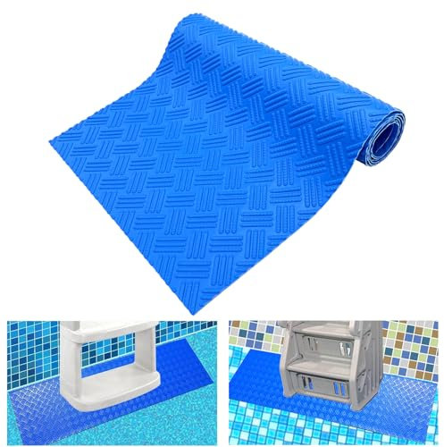 SKARUMMER Schwimmbadleitermatte – Schutzmatte für Poolleiter, Pool Zubehör, Trittmatte mit rutschfester Textur, blau, mittlere Pool-Stufenmatte, 114,3 x 114,3 cm