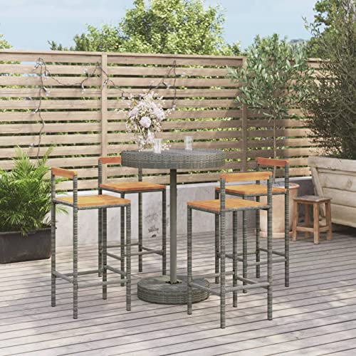 Rantry 5-TLG. Gartenbar-Set Theke Gartentheke Möbel Bar Tresen Stehtisch Bartisch Barhocker Barstuhl Sitzgarnitur Gartenmöbel TerrazamöbelBalkonset Grau Poly Rattan & Massivholz Akazie #2
