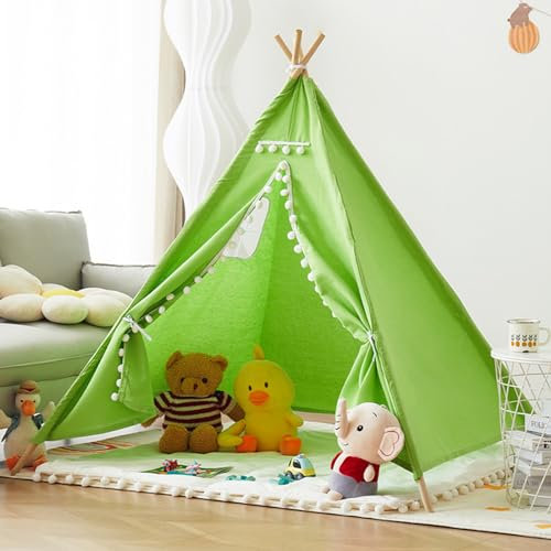 Uixxducc Tipi Zelt für Kinder,Tipi Kinderzelt Zelt Kinderzimmer, Kinderzelt für Drinnen Spielzelt Kinder Indoor Lesezelt Kuschelecke Kinderzimmer Deko (Grün,1.6M)