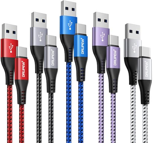 USB C Charger Cable 1M 5Pack USB to USB Type C Cable Fast Charging Nylon Braided for iphone 15 Pro Max, Samsung Galaxy S20 S21 S22 S23 S24 Plus Ultra S10 S9, Note 20 10 9 8, Redmi, Google Pixel, HTC