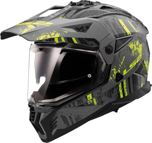 LS2, Casque Moto Cross PIONEER II CRAZY Matt Black Grey H-V Yellow, XL
