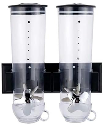 HUSPOO Müslispender Doppelt, Wand Getreidespender Kornflakes Spender Snackspender Bonbonspender 3L für Süßigkeiten und Trockenfutter (Schwarz)